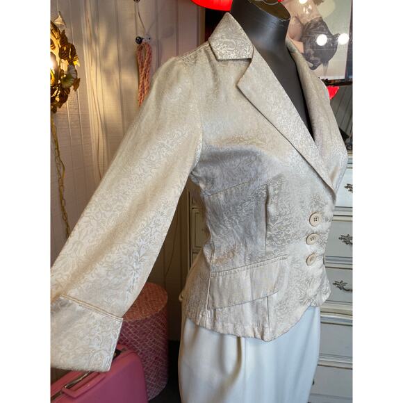 vintage y2k cream brocade fitted suit jacket s/m wedding formal rehearsal dinner - Picture 4 of 7